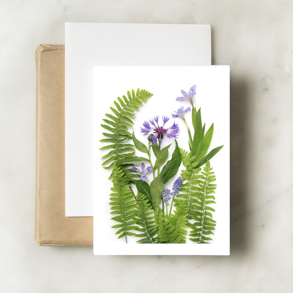 Folding card - Ferns and blue flowers