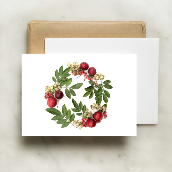Folding card - Red crabapples wreath