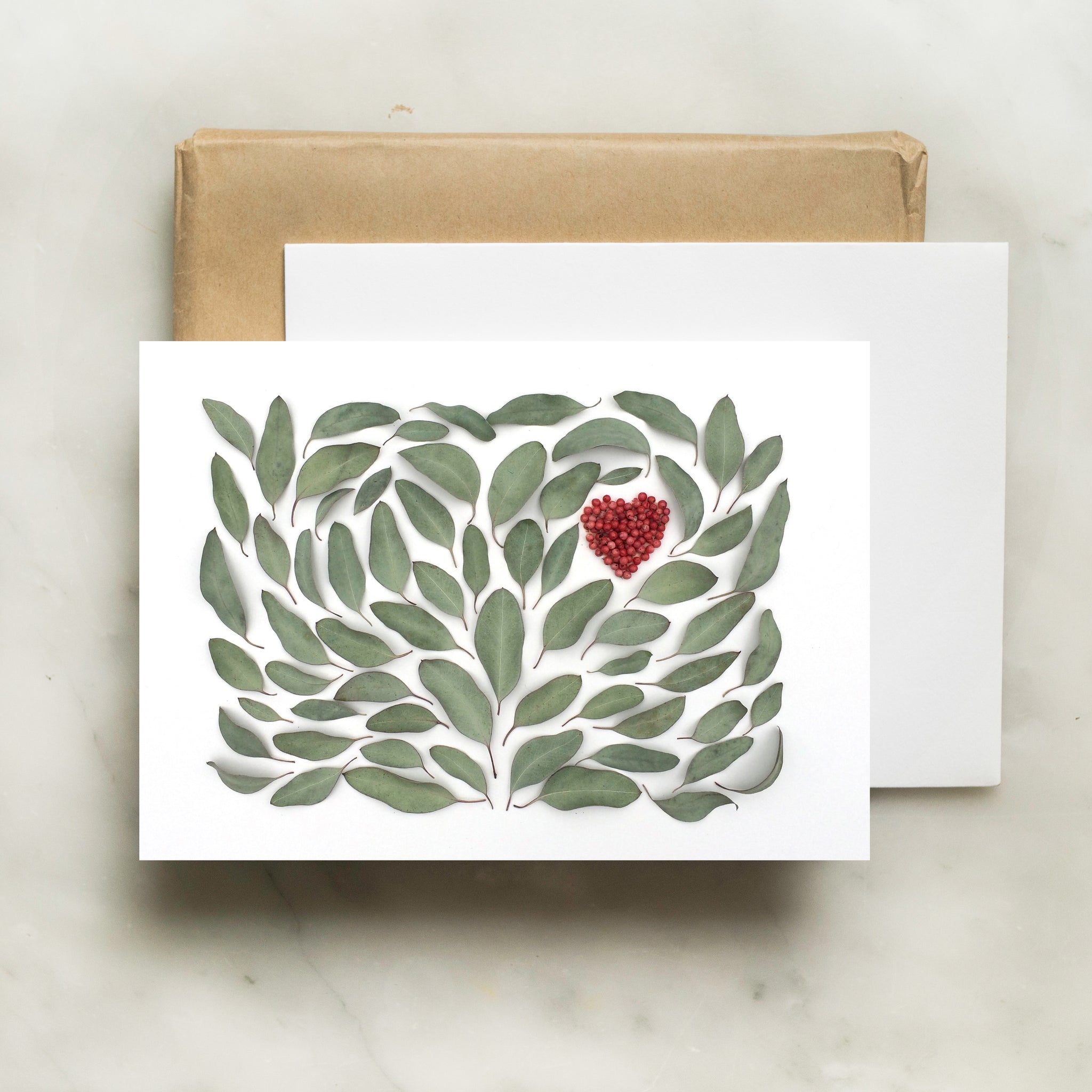 Folding card - Heart with eucalyptus