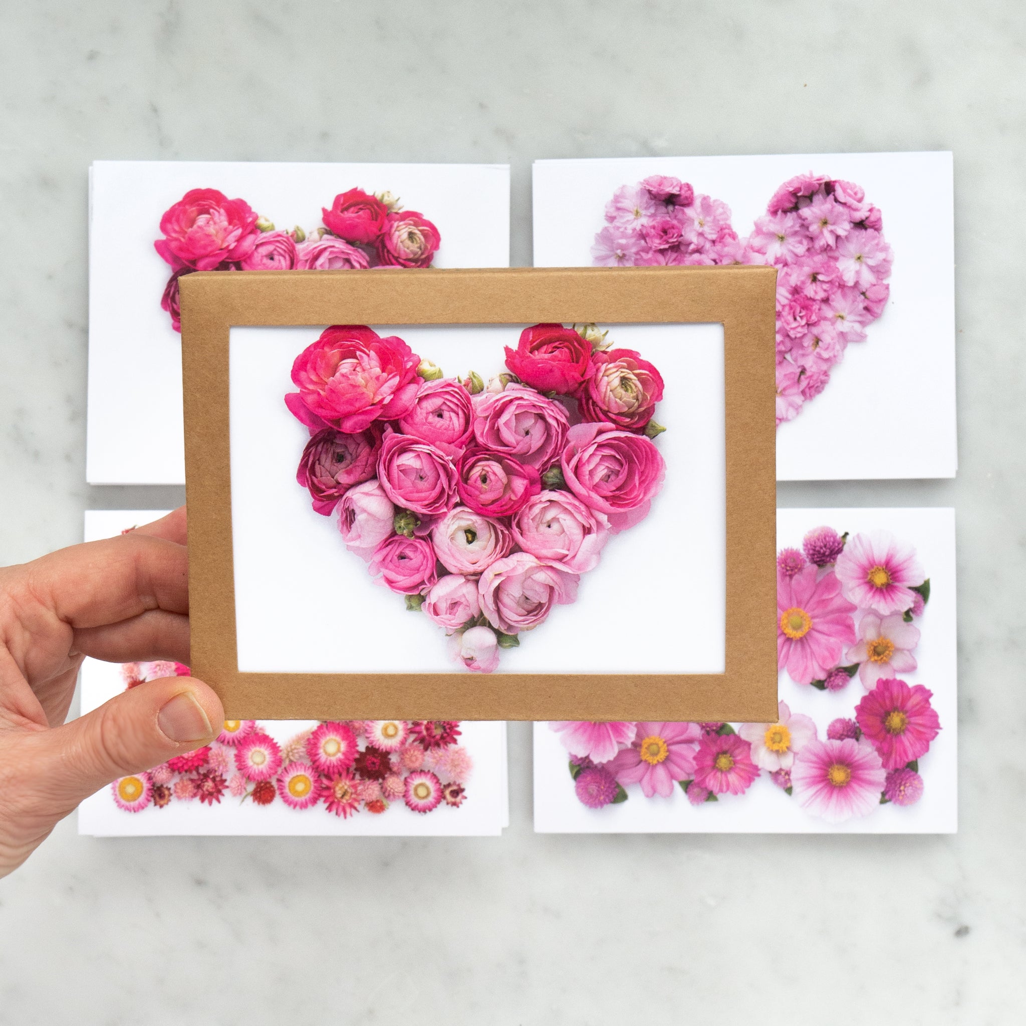 Card set - Hearts and pink flowers