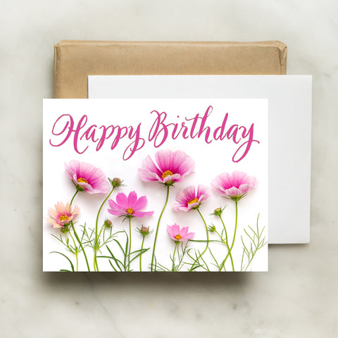 Birthday Card with Pink Cosmos