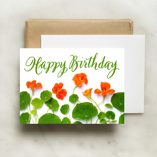 Birthday Card with Orange Nasturtium Flowers