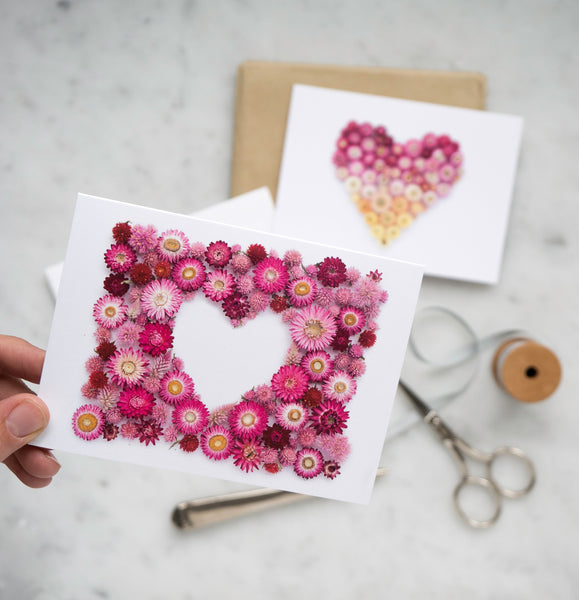Folding card - Pink flowers and heart card