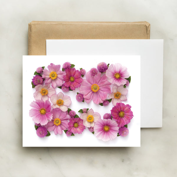 Folding card - Pink Flowers flatly