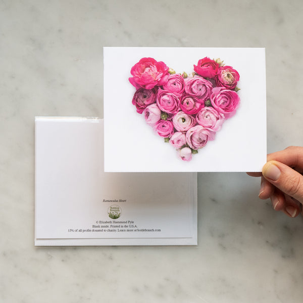 Folding card - Pink ranunculus heart card
